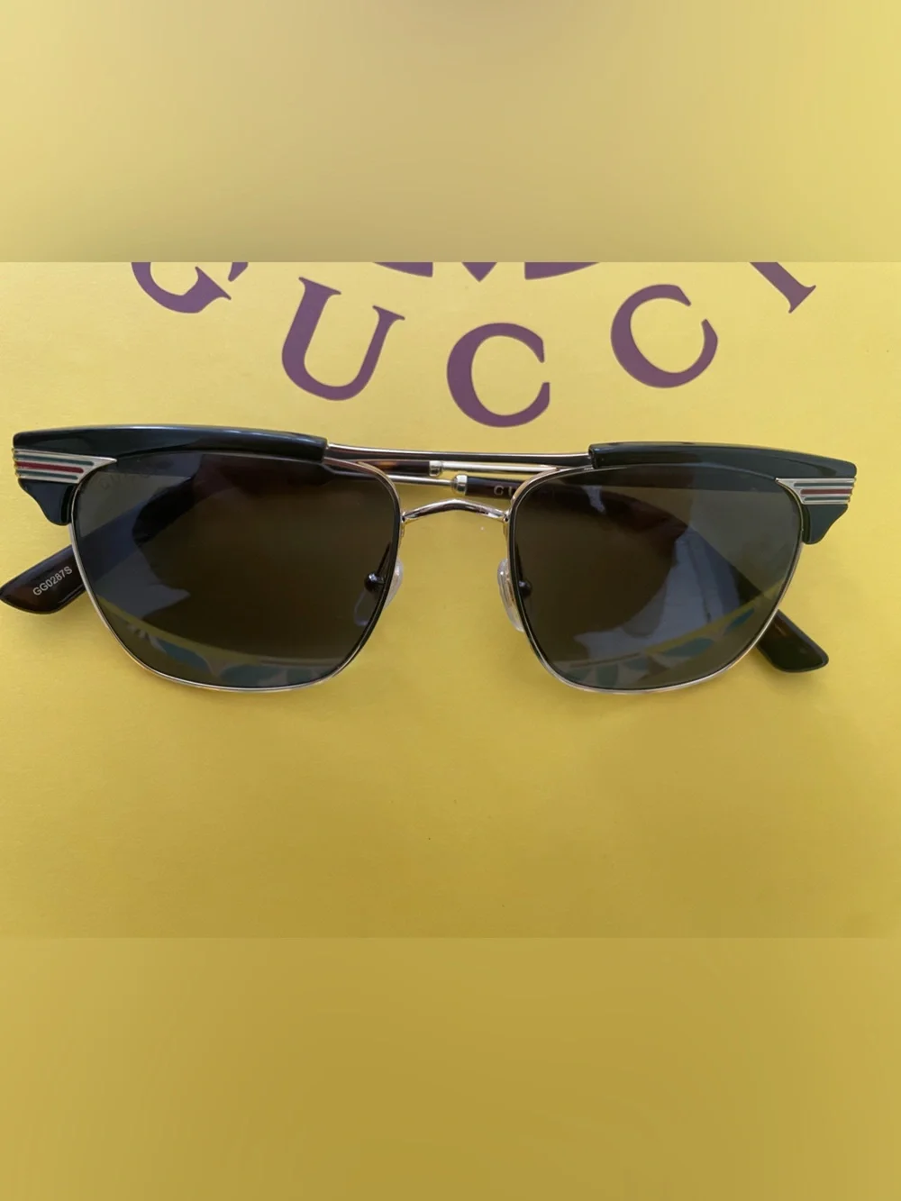 Gucci Black & Silver Retro Clubmaster Sunglasses GG0287S Mens